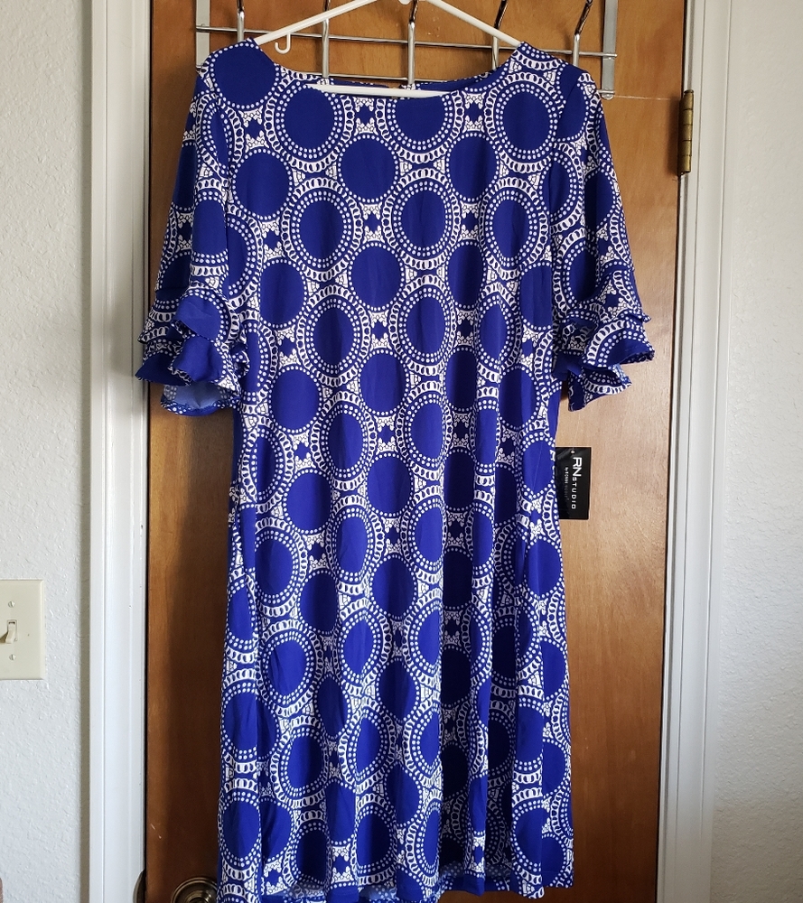 NWT RN Studio printed & polka dot flowy shift dress